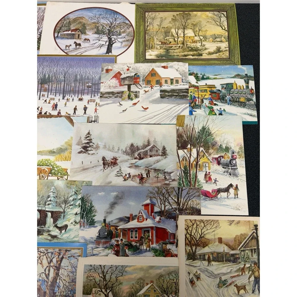 Vintage Christmas Cards Fronts ONLY Houses Barns More Scrapbooking Crafts 50+